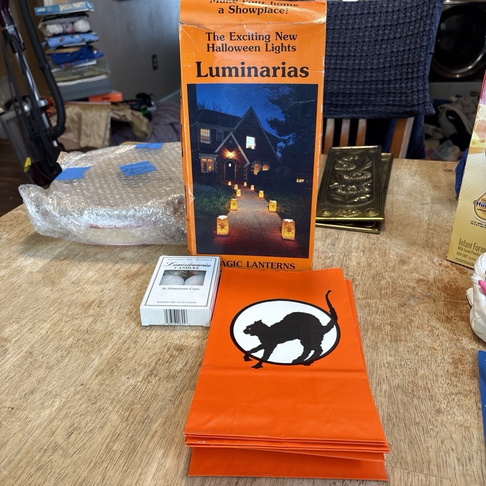 Vintage Halloween Lanterns Luminarias Black Cat Candle Pathway Bags 6 Retro